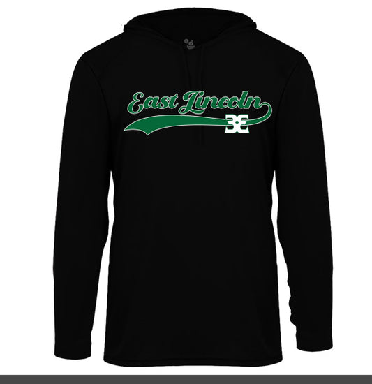 East Lincoln 33 Cursive - YOUTH Performance Long Sleeve Hooded Tee